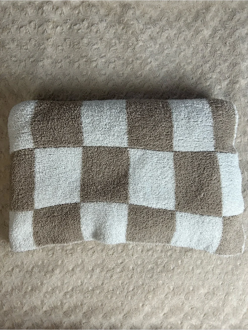 Chick Pea Chenille Baby Blanket Tan White Checkerboard Squares Soft Chickpea